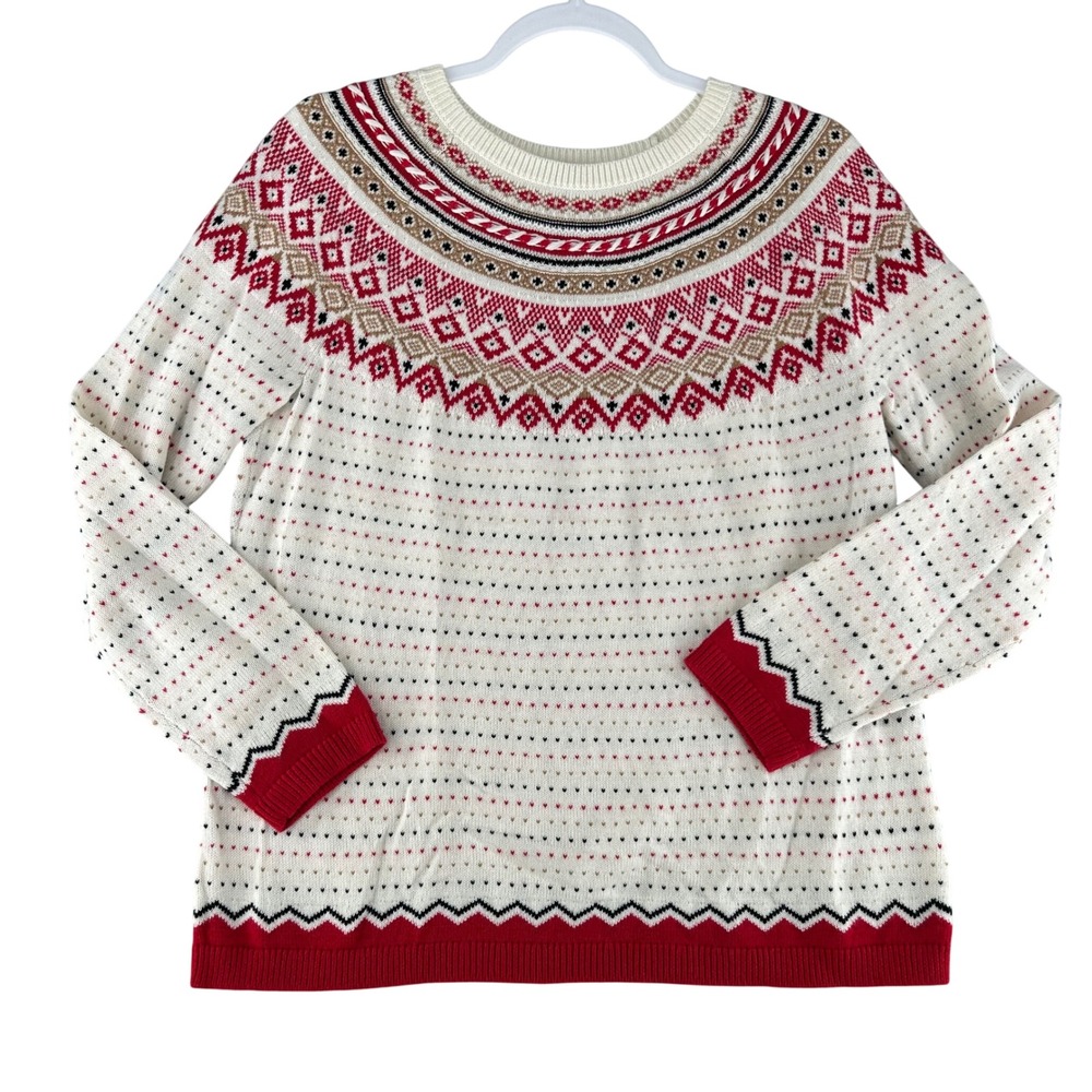Talbots Petite Diamond Fair Isle Knit Sweater Lambswool Blend Women Large Skiing
